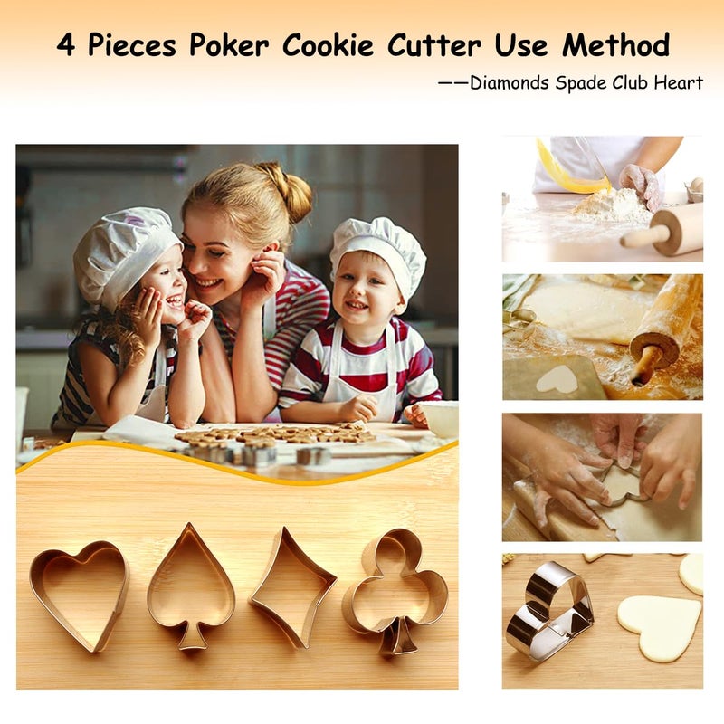 Lchen Cookie Cutter,4 Pieces Poker Stainless Steel Cookie Cutters Playing Card Cake Biscuit Decorating Bakeware Tool Diamonds Spade Club Heart Shape - Image 3